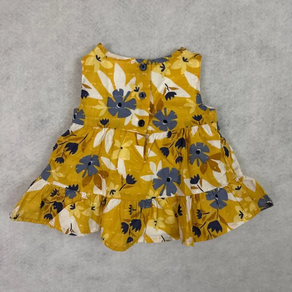 Tommy Bahama Baby Dress Girls 3 - 6 Month Sleeveless Yellow Blue Floral Ruffle
